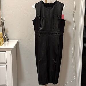 NWT Spanx Mixed Media Sheath Dress Black Faux Leather Casual Workwear Size Large